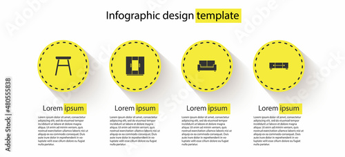 Set Chair, Wardrobe, Sofa and Chest drawers. Business infographic template. Vector