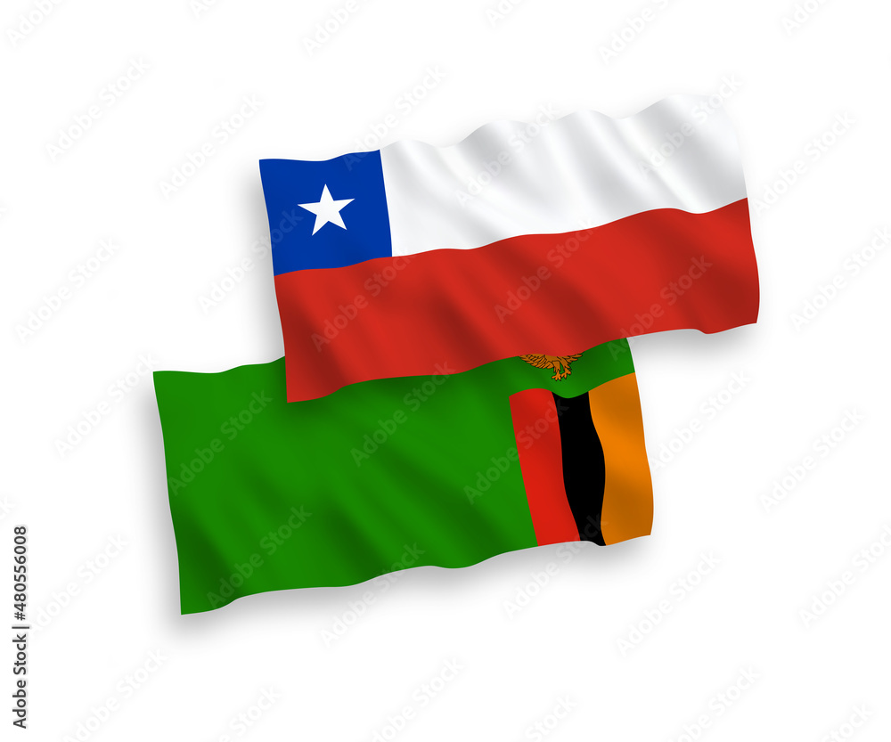 Flags of Republic of Zambia and Chile on a white background