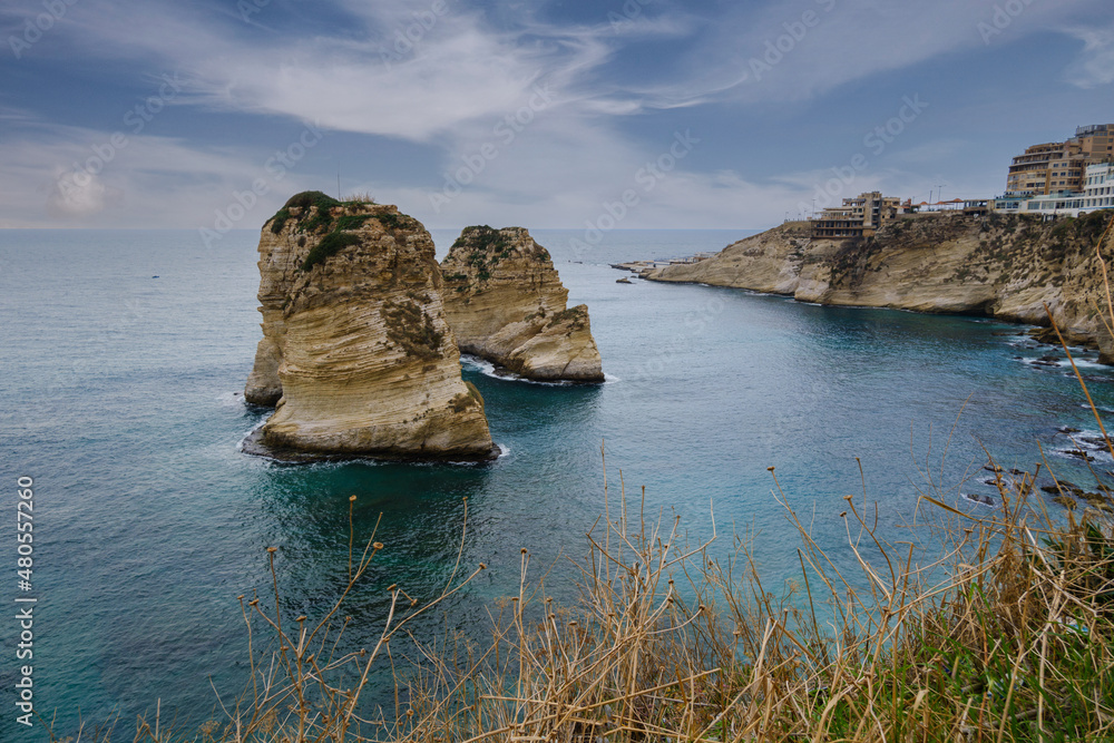 Rouche rocks in Beirut, Lebanon in the sea during daytime
