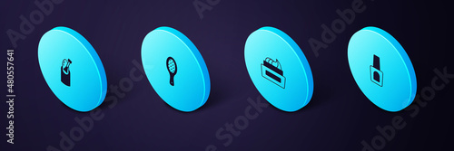 Set Isometric Bottle of nail polish, , Nail file and manicure icon. Vector
