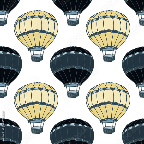 Cartoon hot air balloons  illustration vector seamless patter.