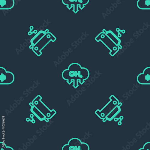 Set line Methane emissions reduction, Car sharing and Music streaming service on seamless pattern. Vector