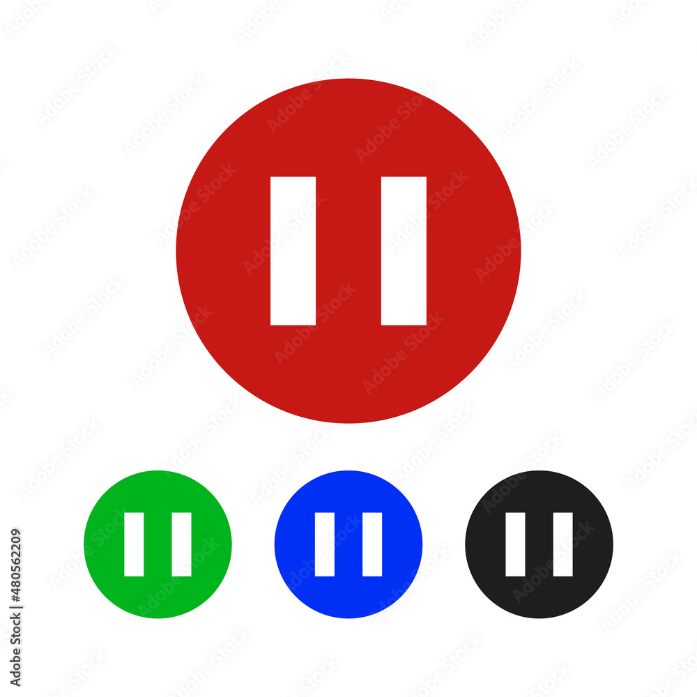 A set of pause button icons. Vector. A set of pause button icons. Vector.