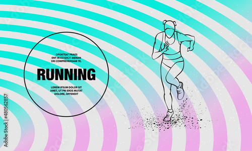 Woman runs, front view. Vector outline of running girl illustration.