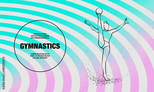 Professional woman rhythmic gymnastics athlete performing with ball. Vector outline of rhythmic gymnastics athlete illustration.