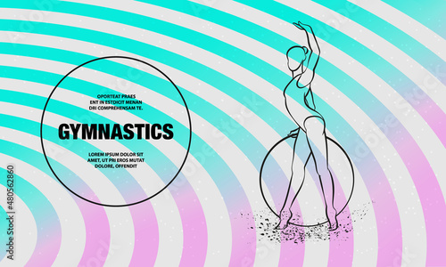 Professional woman rhythmic gymnastics athlete performing with hoop. Vector outline of rhythmic gymnastics athlete illustration.