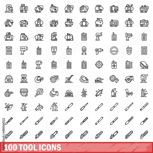 100 tool icons set, outline style