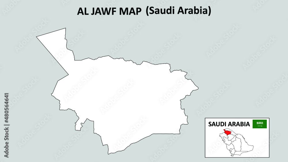 Al Jawf Map.Al Jawf Map Saudi Arabia with white background and line map.