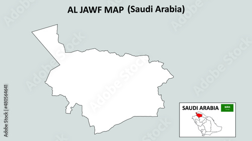 Al Jawf Map.Al Jawf Map Saudi Arabia with white background and line map.