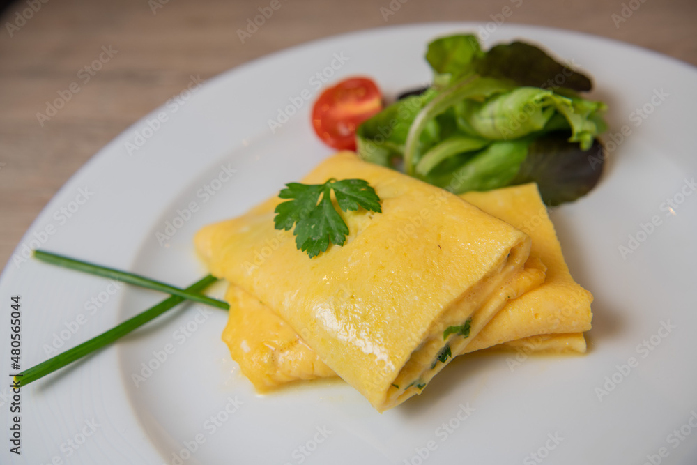 Herb omelette with tomato, salad and parsley, Breakfast, High quality photo Herb omelette with tomato, salad and parsley, Breakfast, High quality photo