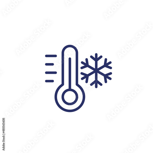 low temperature line icon with thermometer