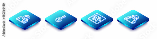 Set Isometric line Muslim woman in hijab, Lute, No Smoking and niqab icon. Vector