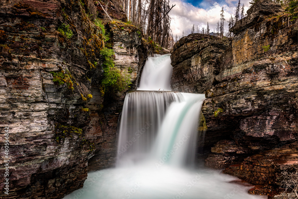 Fototapeta premium The Saint Mary Falls in the US Glacier National Park, Montana