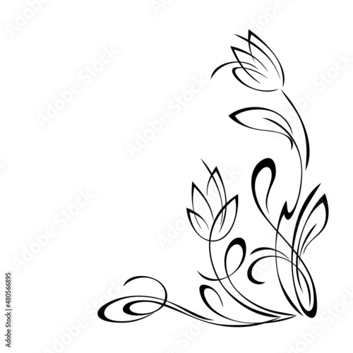 decorative corner design with stylized flowers, leaves and curls. graphic decor