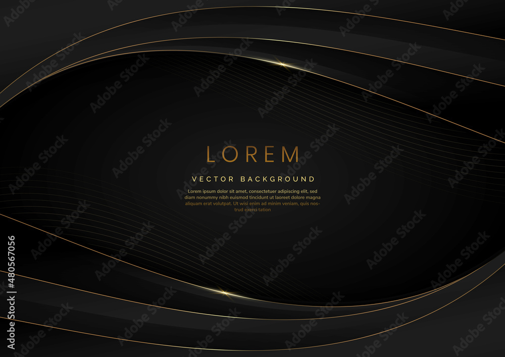 3D modern luxury template design black and grey curved shape and golden ...