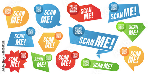 Scan qr code frames collection. Scan me signs. Vector set isolated on white.