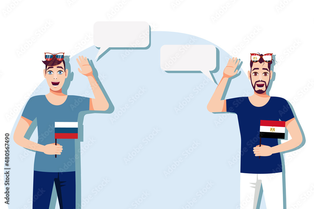 Men with Russian and Egyptian flags. Background for the text. Communication between native speakers of the language. Vector illustration. Men with Russian and Egyptian flags. Background for the text. Communication between native speakers of the language. Vector illustration.