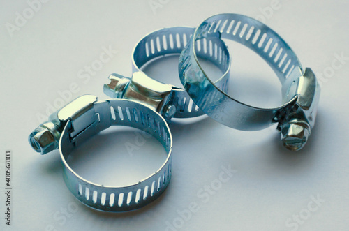Metal clamps on a white background