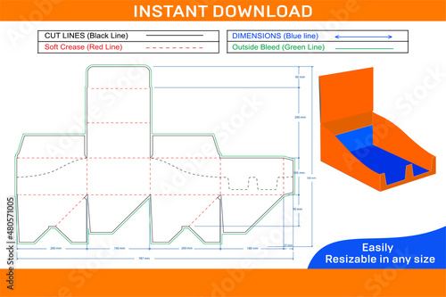 Pop box dieline template and 3D vector file, easily editable and resizable Box dieline and 3D box