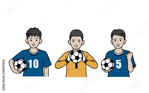 サッカー　部活　スポーツ　男子　中高生　上半身　イラスト