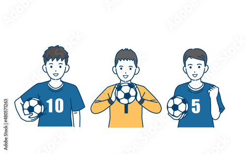 サッカー　部活　スポーツ　男子　中高生　上半身　イラスト