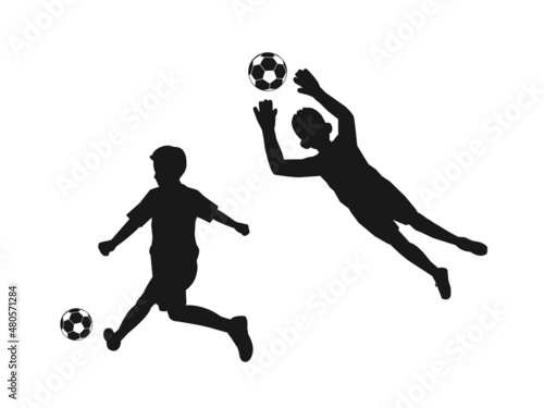 サッカー　シルエット　部活　スポーツ　シュート　キーパー　男子　中高生　イラスト