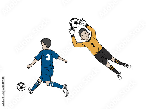 サッカー　部活　スポーツ　シュート　キーパー　男子　中高生　イラスト
