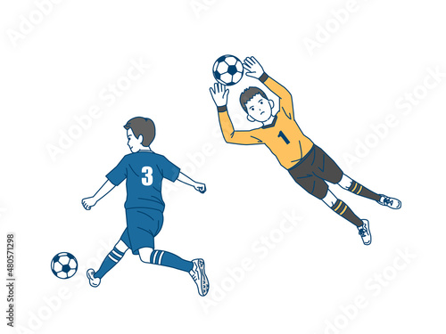 サッカー　部活　スポーツ　シュート　キーパー　男子　中高生　イラスト