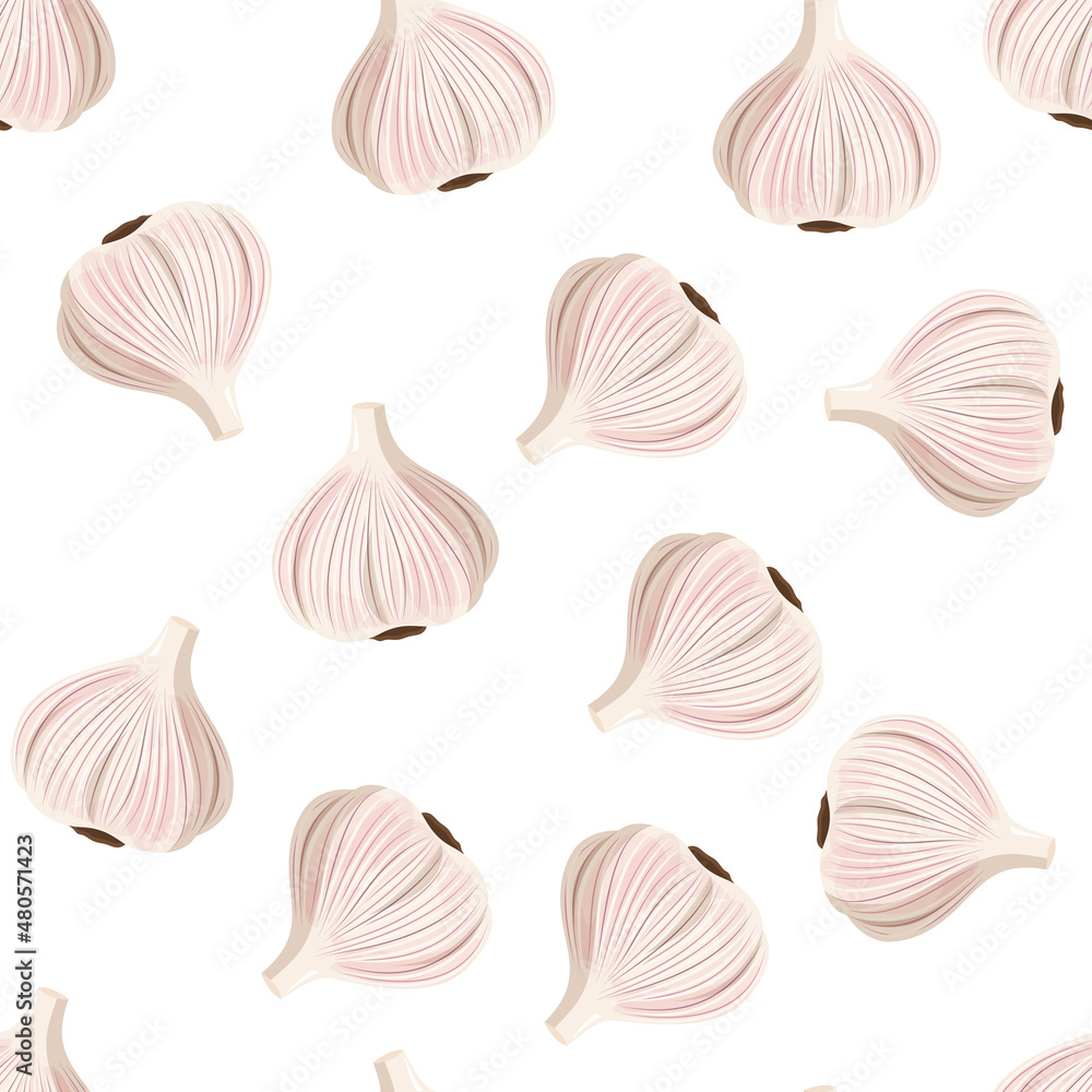 Fresh garlic background. Seamless realistic vector pattern. Fresh garlic background. Seamless realistic vector pattern.