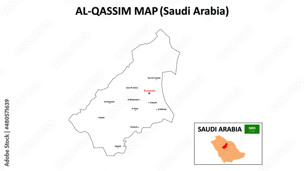 Al-Qassim Map. Al-Qassim Map of Saudi Arabia with white background and all states names.