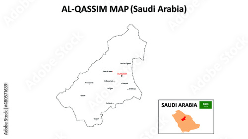 Al-Qassim Map. Al-Qassim Map of Saudi Arabia with white background and all states names.