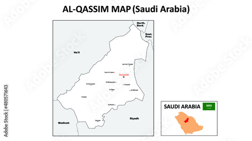 Al-Qassim map. Political map of Al-Qassim. Al-Qassim Map of Saudi Arabia with white color.