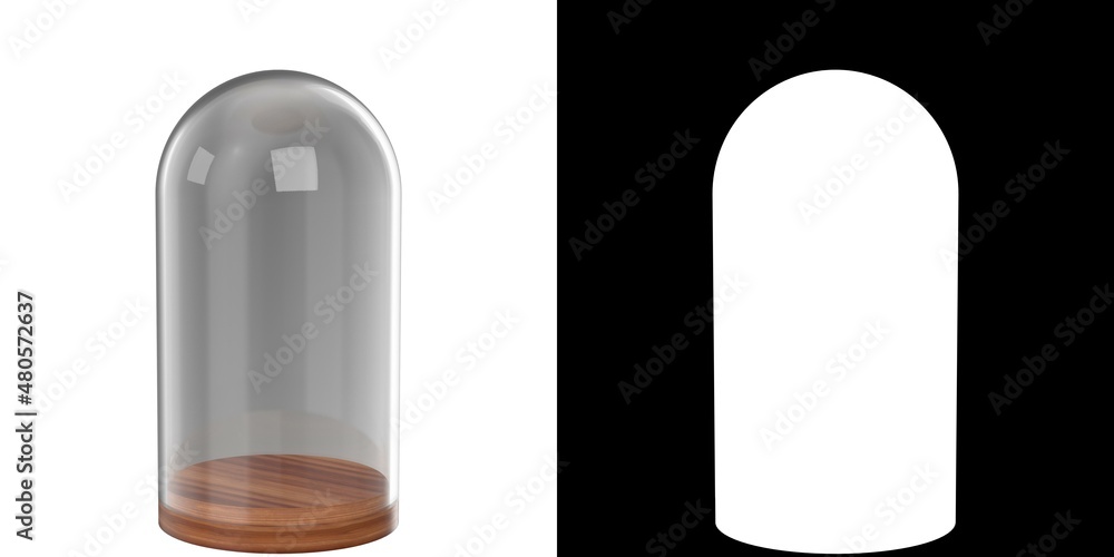 3D rendering illustration of a glass dome with a wooden base 3D rendering illustration of a glass dome with a wooden base