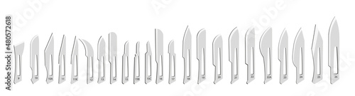 Surgical Blades. Differents types of  replaceable-blade for a surgical scalpel. 