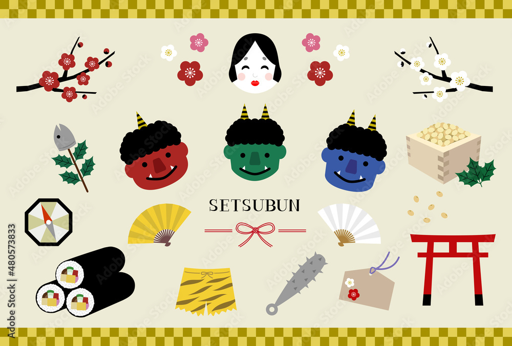 Fototapeta premium 節分 イラスト素材セット / vector eps