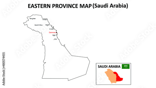 Eastern Province Map. Eastern Province Map of Saudi Arabia with white background and all states names.