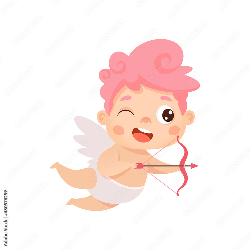 Cute cupid shoots a bow. Vector cartoon character for Valentine's day Cute cupid shoots a bow. Vector cartoon character for Valentine's day