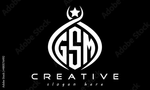 GSM three letters monogram curved oval initial logo design, geometric minimalist modern business shape creative logo, vector template