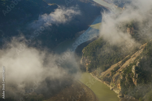 Clouds over Corbara lake in a winter morning, Titignano, Orvieto, Terni, Umbria, Italy