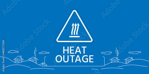 Heat outage web banner. Blue web banner. Triangle warning sign with a heat symbol. Vector illustration.