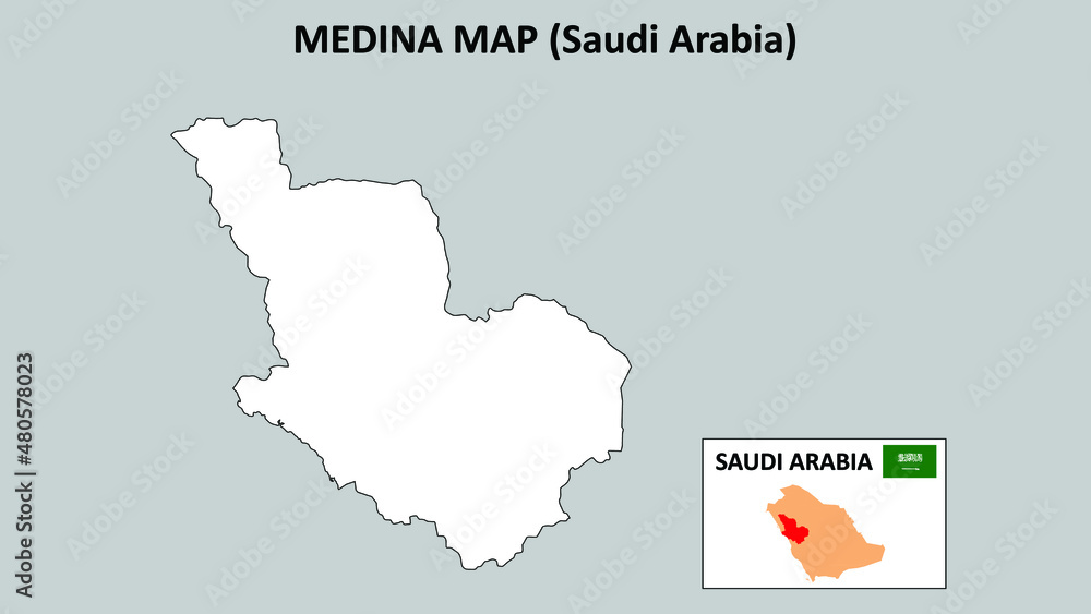 Medina Map.Medina Map Saudi Arabia with white background and line map.