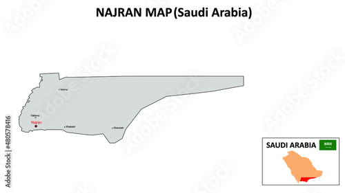 Najran Map. Najran Map of Saudi Arabia with color background and all states names. photo