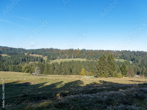 Ibach im Hotzenwald. Naturpark Südschwarzwald in Herbstlichtern entlang des Panoramaweges. Wälder und kleine Hochmoore mit seltenen Tieren und Pflanzen Naturfreunde an photo