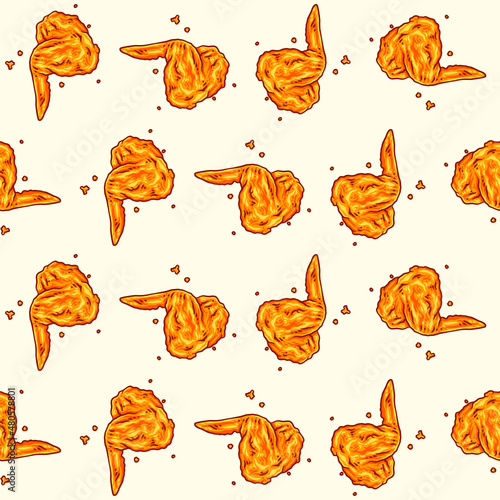 Crispy fried chicken seamless pattern