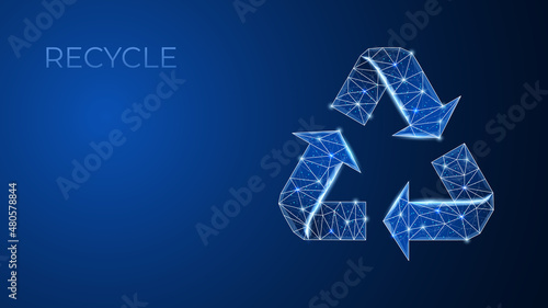 Waste recycling innovation. Reuse, eco friendly environment and save the planet. Vector illustration in low poly wireframe style.