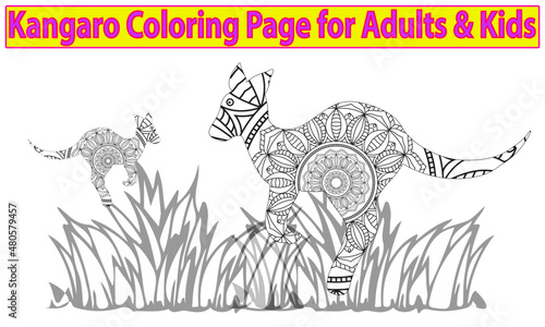 .Kangaroo coloring page.Line art of mother and baby koalas and kangaroo the animal of Australia for design element. Vector illustration