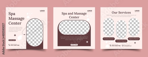 Set of Spa, beauty, and massage square banner template design. Usable for social media post, banner, and web ads.