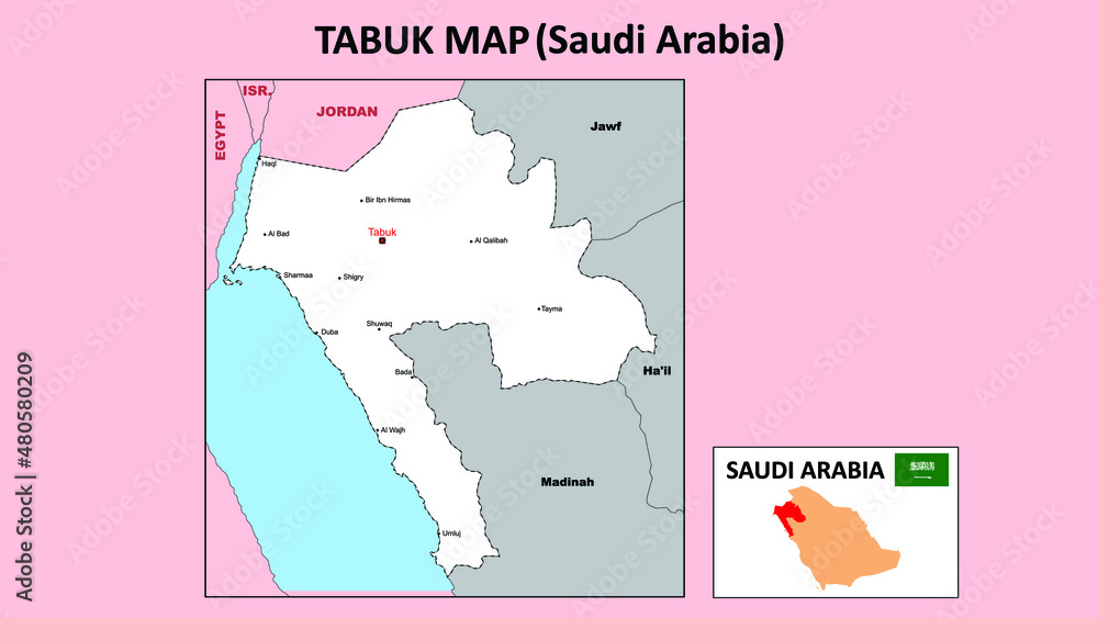 Tabuk map. Political map of Tabuk. Tabuk Map of Saudi Arabia with white color.
