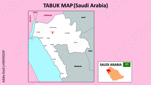 Tabuk map. Political map of Tabuk. Tabuk Map of Saudi Arabia with white color. photo