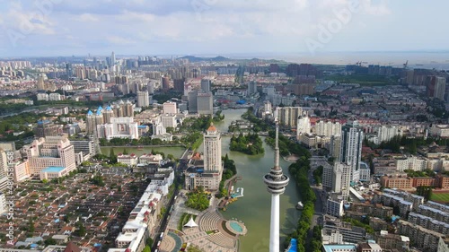 Aerial photography of the scenery along the Hao River in the old town of Nantong photo